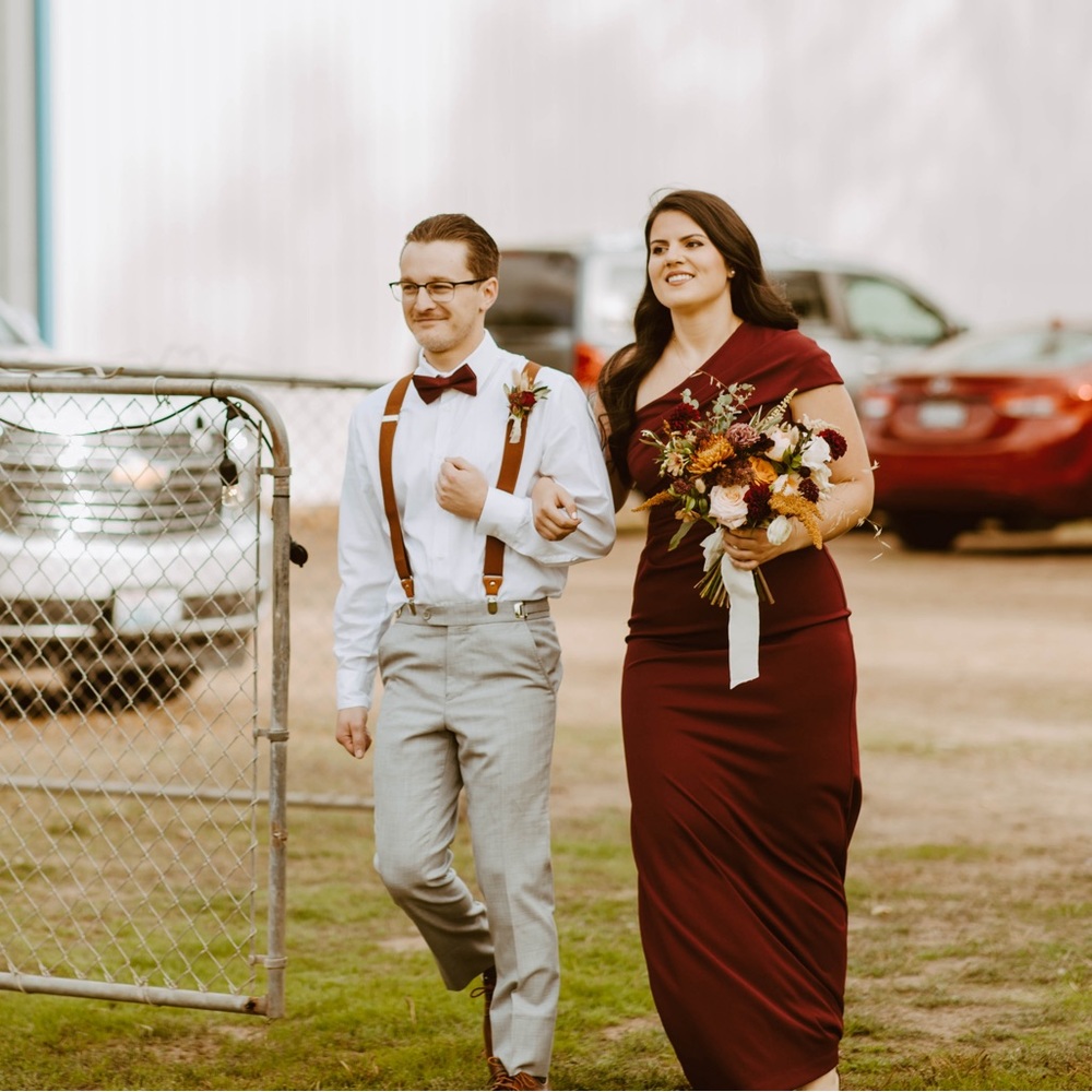 David's Bridal One Shoulder Wine Dress